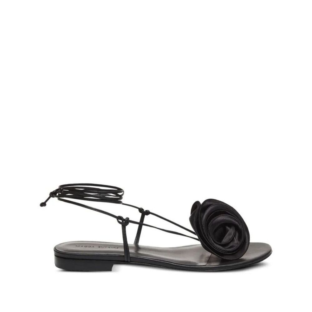 MAGDA BUTRYM Women's Black Leather Rose Ankle Wrap Sandals Women BLACK